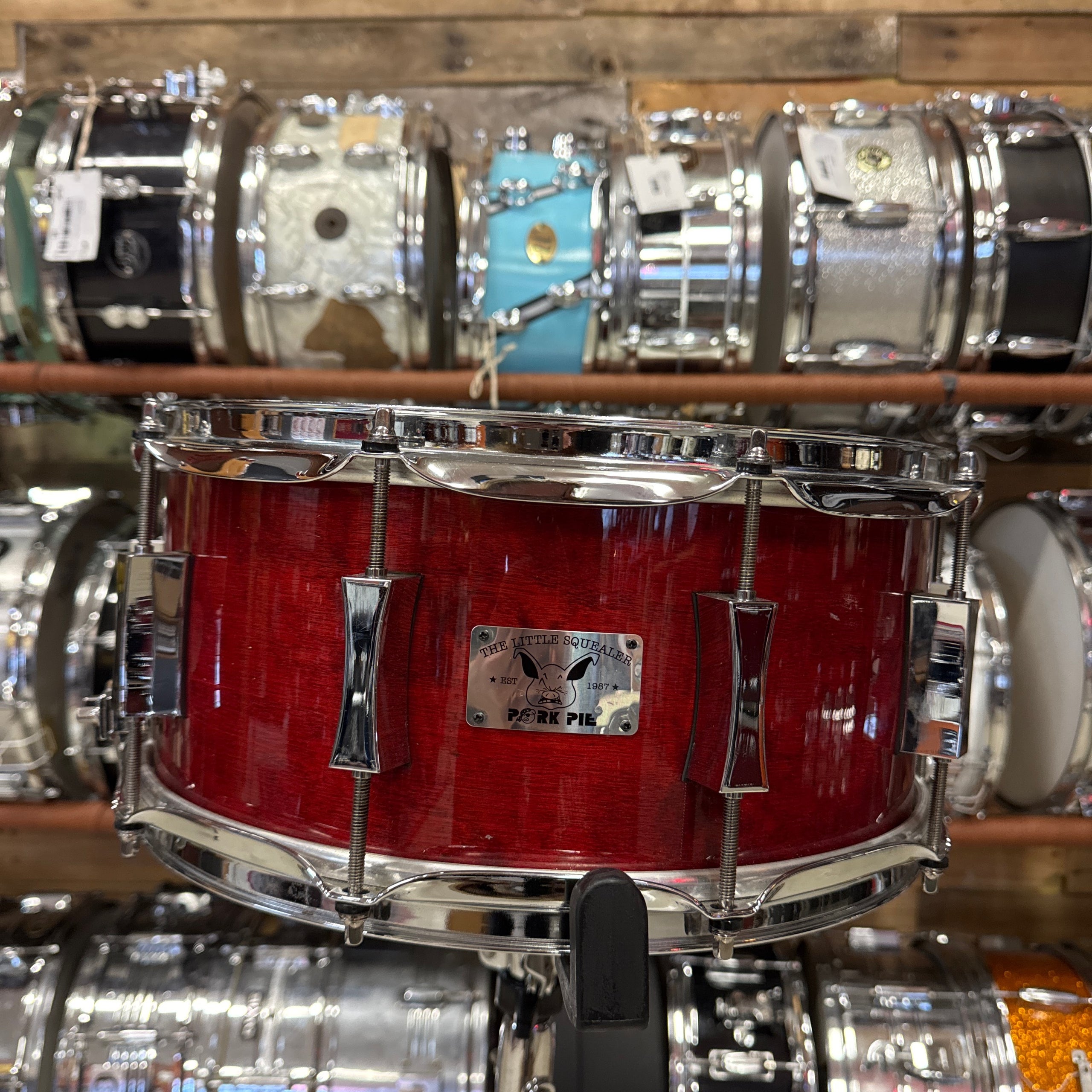 Pork Pie Little Squealer Maple 14x6 quot Snare Drum Red Lacquer Pocket